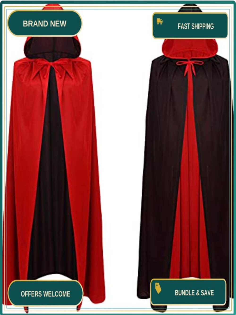 Reversible Hooded Cloak Witch Cape Robe Halloween Costume Knitted